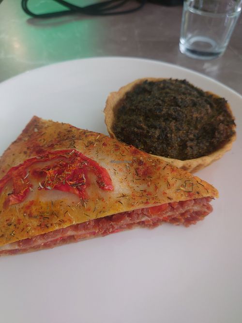 Seitan lasagna and spinach quiche at Paradise Food in Podgorica