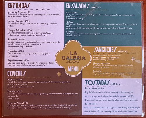 Food menu - 18 marzo 2025  at La Galería Slow Food in Heredia