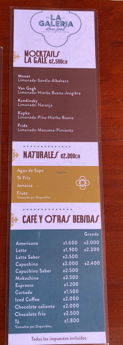 Drink menu - 18 marzo 2025  at La Galería Slow Food in Heredia