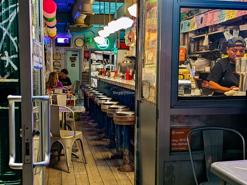 Looking in from outside of B and H Dairy Vegetarian Restaurant at B and H Dairy Vegetarian Restaurant in New York City
