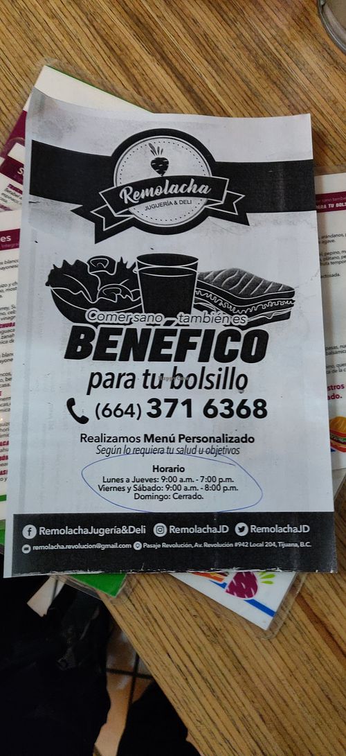 Back of menu at Remolacha in Tijuana