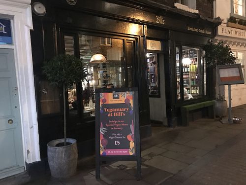 Exterior. Notice the Veganuary sign  at Bill's in Durham