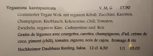 Menue at Tower in Aekaeslompolo