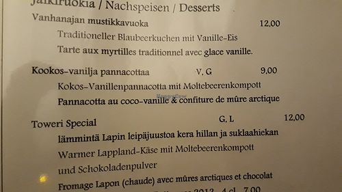 Menue at Tower in Aekaeslompolo