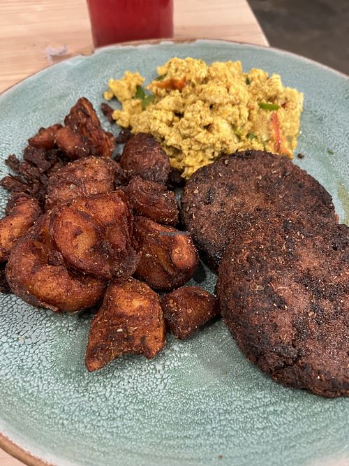 Vegan Bearcat breakfast plate - potatoes were so crispy and it was all yummy   at Bearcat Cafe - CBD in New Orleans