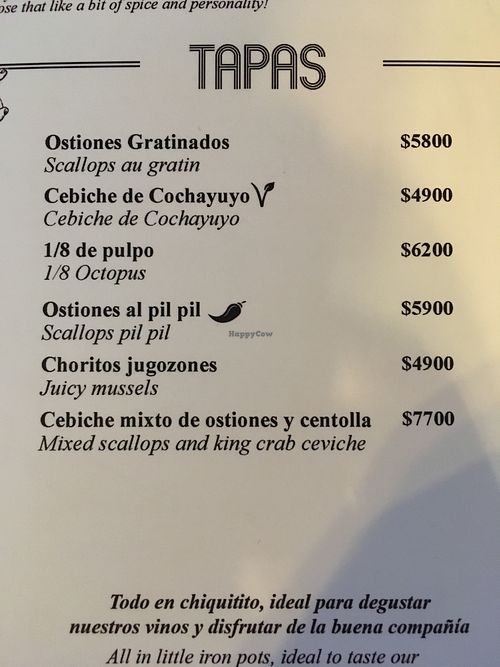 Menu at Santolla in Puerto Natales
