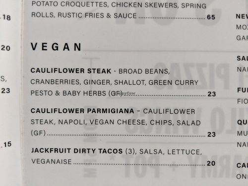 Vegan options at The Fox Hotel in South Brisbane