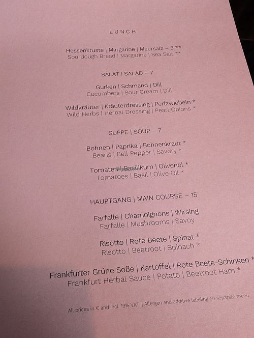 Menu at Leuchtendroter in Frankfurt