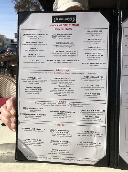 Menu at Boubouffe Mediterranean Grille in Long Beach