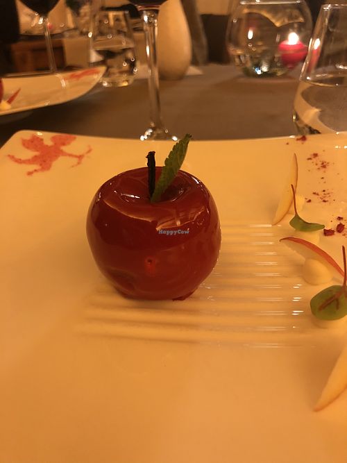 Love apple for valentines. Fruit and chocolate inside. at La Table d'Adrien in Verbier