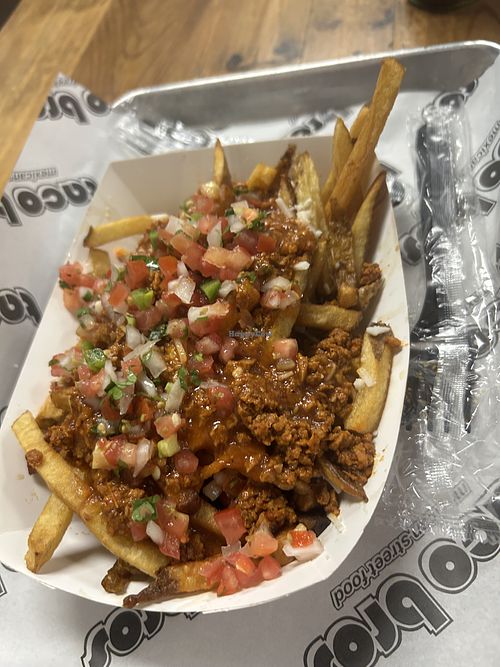 Vegan loaded fries with chorizo   at Taco Bros in Wyandotte