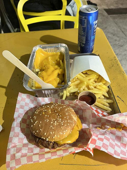 Burger and fries   at Furahaa - Vegan in Paris