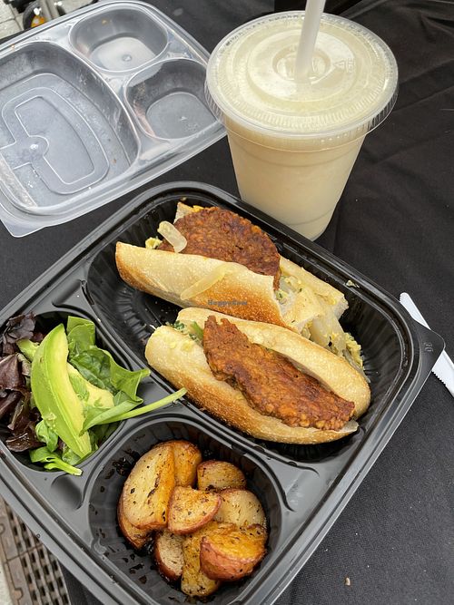 Vegan breakfast sandwich  at Bonjour Cafe in Boston