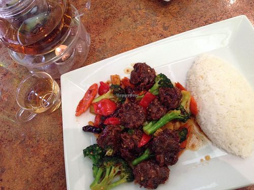 Spicy beef, part of the daily special.  at Loma House Vegetarian Express in Edmonton