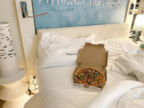 Vegan pizza delivered to my hotel room at Domino's Pizza - Pâquis in Geneva