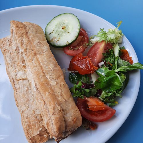 Vegan sausage roll was served with a small side salad  at Toast on the Coast in Shoreham-by-sea