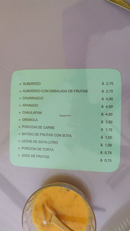Menu at Cartoly in Quito