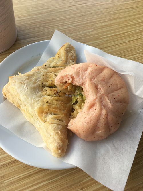 Vapor cooked vegetable bread and spinach pastry. at Moko Veggie Café - Alvalade in Lisbon