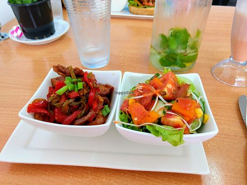 Braised tofu and salad at The Propolis Cafe in Suva