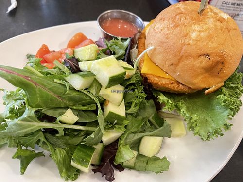 Like totally vegan chicken sandwich with side salad  at Mom's Kitchen & Bar in New York City