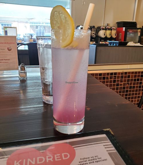 This magical mocktail is as delicious as it is beautiful. Lemon juice, soda, and lavender. at Kindred in New Orleans