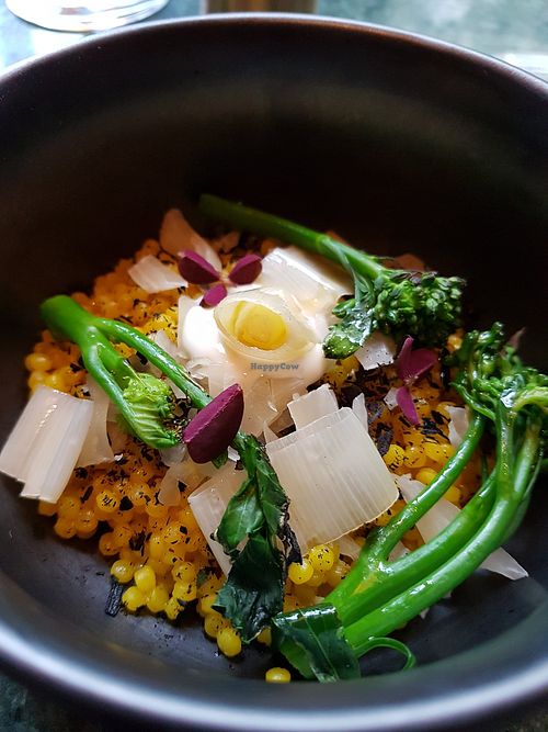 Pearl couscous, leek, broccolini at Silk Road in Oslo