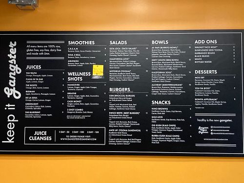 Menu at Gangster Vegan in Riverdale Park