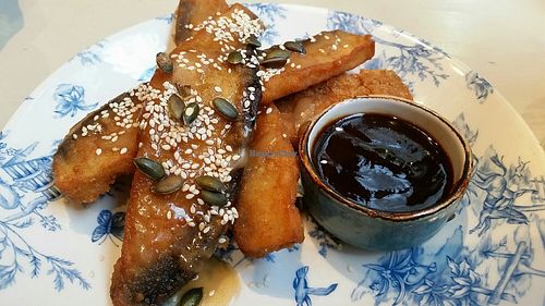 Aubergine fritters at Bill's - Central in Cardiff