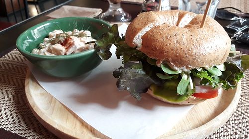Bagel sandwich and potato salad at Downtown - Vegan Garden Restaurant in Chiang Mai