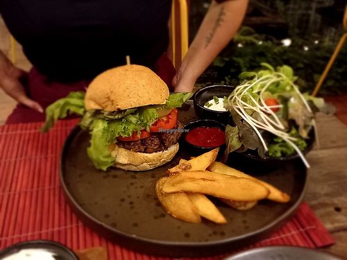 Mushroom burger #Veganuary at Downtown - Vegan Garden Restaurant in Chiang Mai