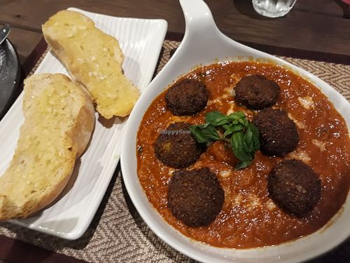 Falafel balls with garlic bread at Downtown - Vegan Garden Restaurant in Chiang Mai