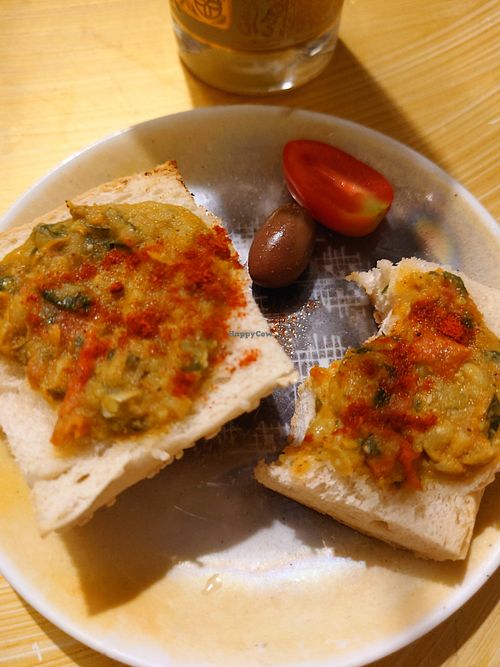Free appetizers before our dinner - they were DELICIOUS at Bizou Cafe in Corfu