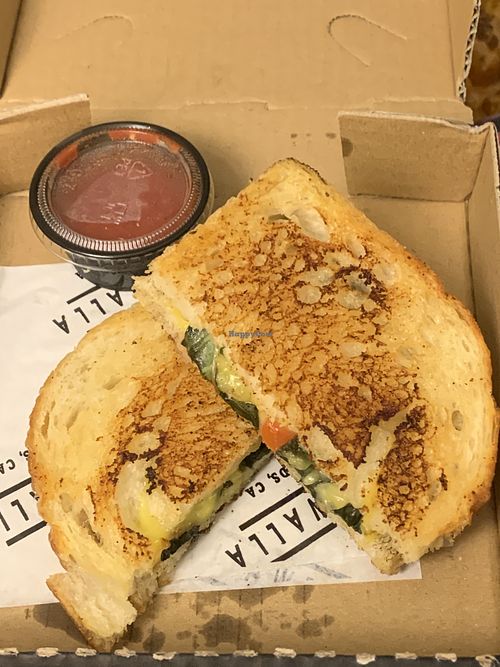 Vegan Margherita grilled cheese with marinara sauce  at Cheesewalla in Redlands