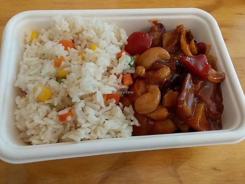 Fried rice and sweet and sour chicken at Root Vegetarian in Cairns
