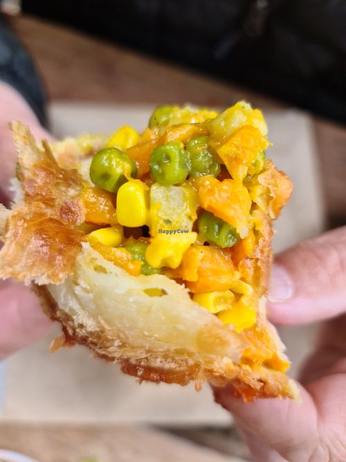 Inside the vegie cheese vegan pastie at Red Hill Baker in Balnarring