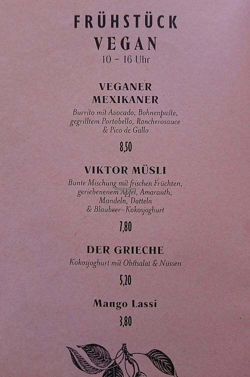 Vegan breakfast menu  at Cafe Bar Viktor in Augsburg