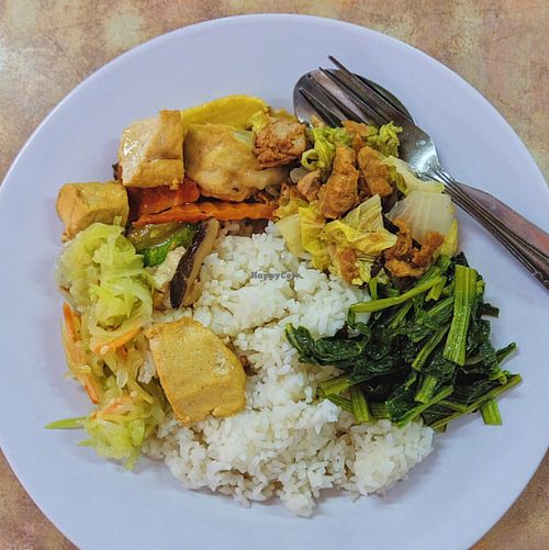 my plate from the buffet at Rumah Makan Vegetarian Kabar Gembira in 