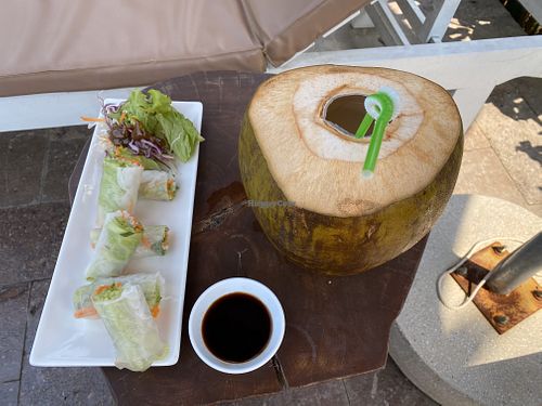 Vegan fresh spring rolls with soya sauce at Bambusa Resort in Phu Quoc