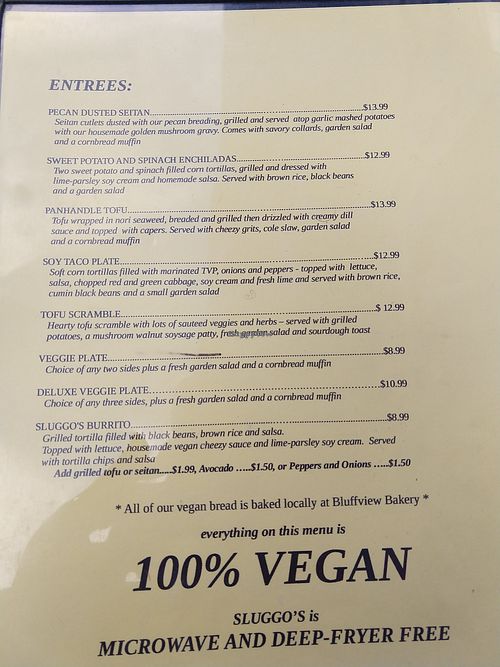 Menu October 2021 at Sluggo's North Vegetarian Cafe in Chattanooga