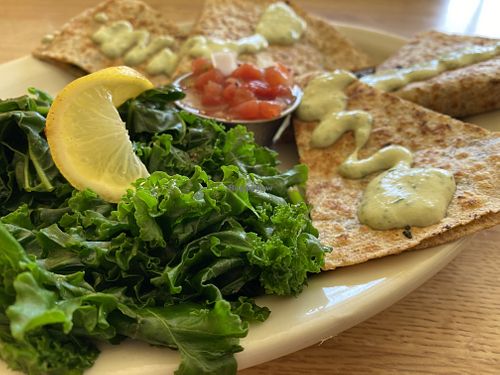 Pesto and portobello quesadilla with steamed kale  at Sluggo's North Vegetarian Cafe in Chattanooga
