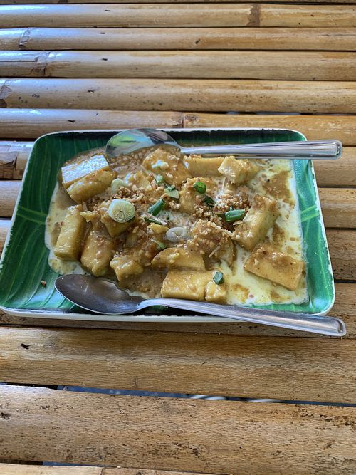 Sauteed tofu in coconut milk and pranut sauce at Kwan's Cookery in Koh Lanta