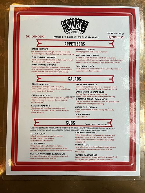Menu 10/2023  at SQZBX in Hot Springs