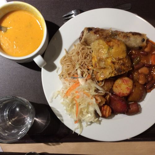 Buffet plate and soup with free water at Loving Hut - Na Porici in Prague