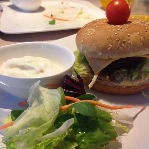Cheeseburger... yum! at Loving Hut - Na Porici in Prague