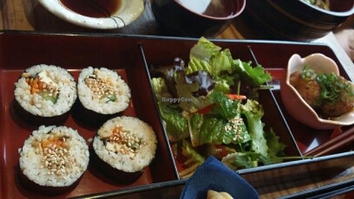 Udon noodles and sushi lunch box  at Itadakizen in London