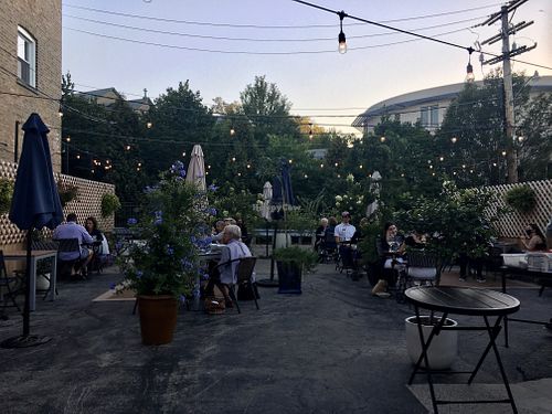 Back patio seating  at Spirit Elephant in Winnetka