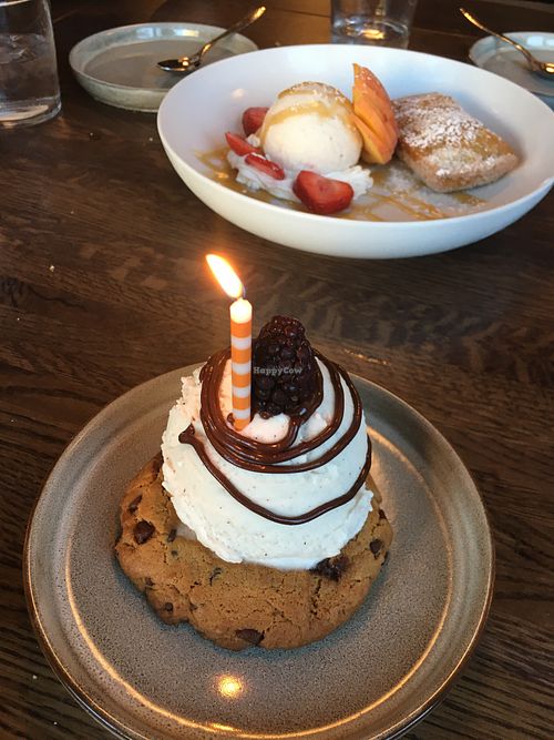 Cookie plus peach pie! Birthday celebration  at Spirit Elephant in Winnetka