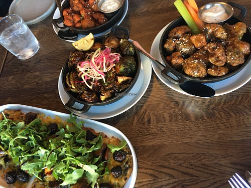  Fig flat bread + brussel sprouts+ buffalo cauliflower +wasabi Dijon at Spirit Elephant in Winnetka