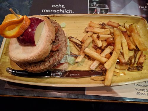 Vegan Burger with french fries at Memory in Grindelwald