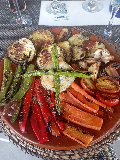 Parrilla de verduras con queso de cabra at Chiringuito El Bambú in La Herradura